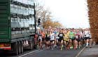 Start of the Brampton to Carlisle 10 mile Road Race with the obstacle of trying to get around a sheep transporter. Photo: David T. Hewitson/Sports for All Pics